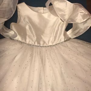 White satin & tulle flower girl dress.